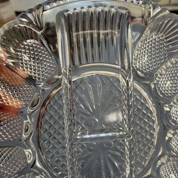 Deviled Egg & Relish Plate, 11" Crystal Platter Vintage Diamond Shape Cut Party - Picture 9 of 16